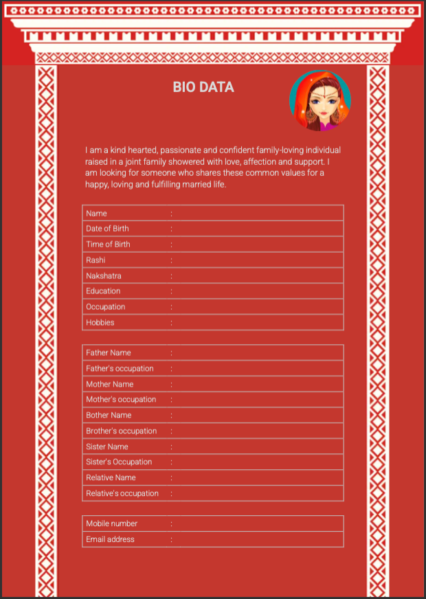 Hindu Marriage Biodata Format