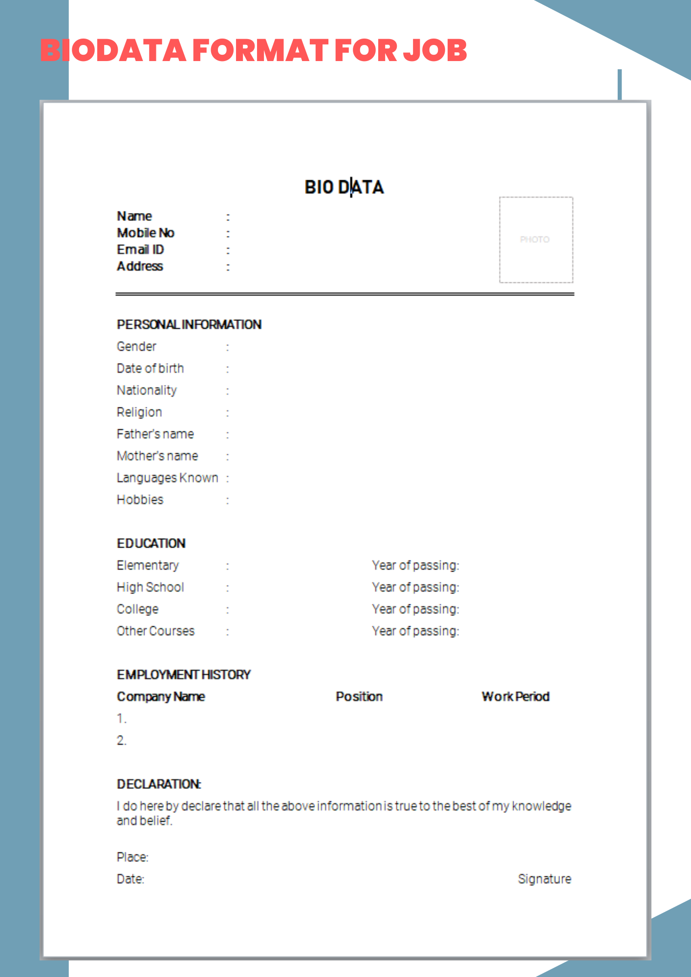 Easy to edit biodata format