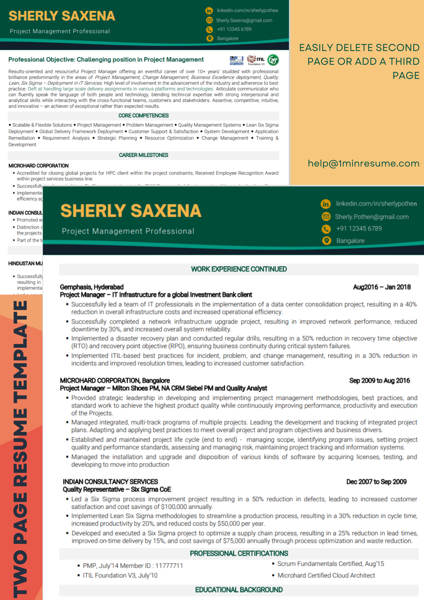 Experienced Project Manager resume format