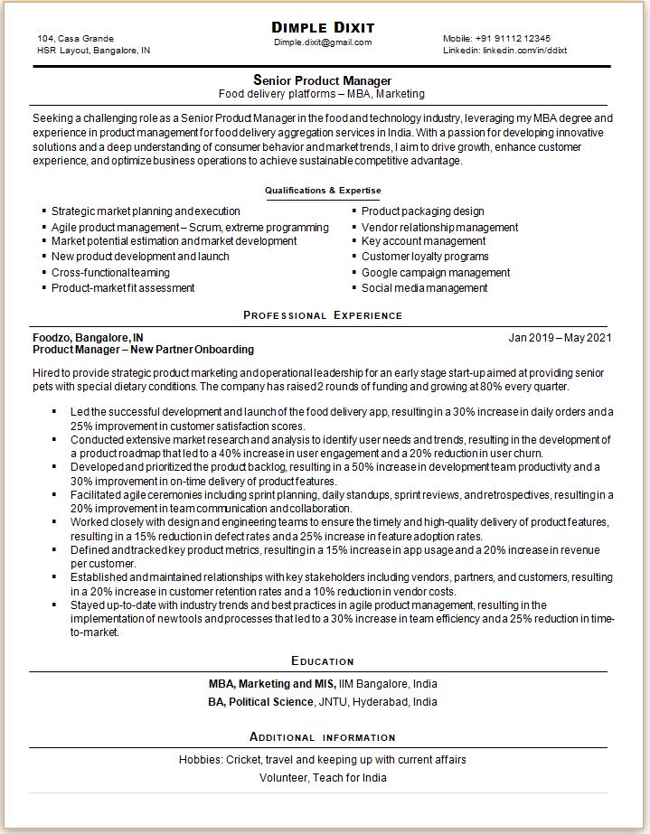 MBA Marketing Experienced resume format