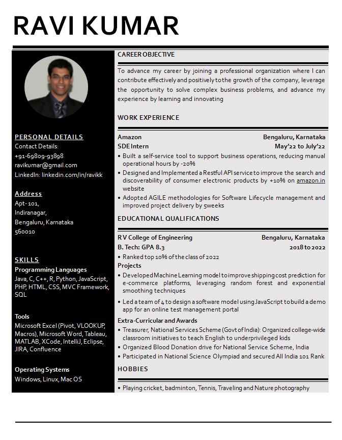 BE Computer Science | BTech Computer Science | All Experience levels resume format