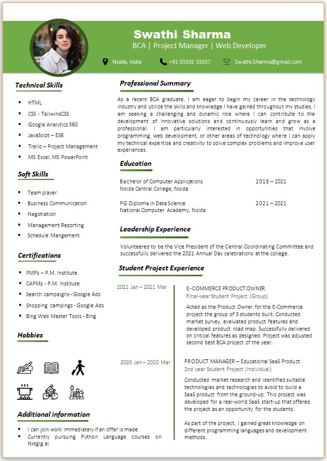 BCA Fresher Best Resume Format