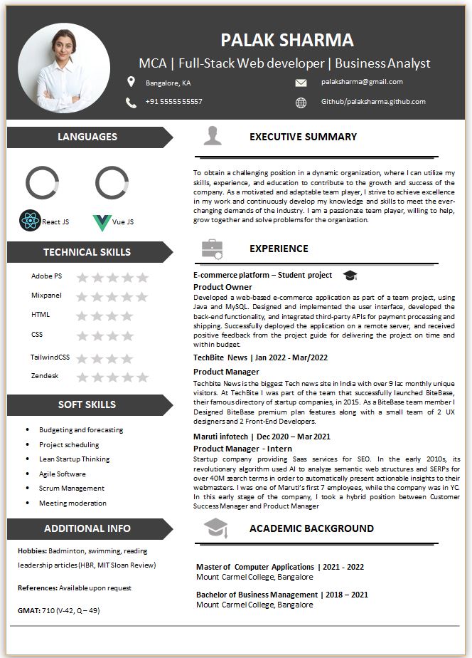 MCA Fresher resume format