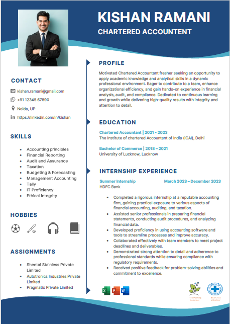 CA Fresher Sample resume format