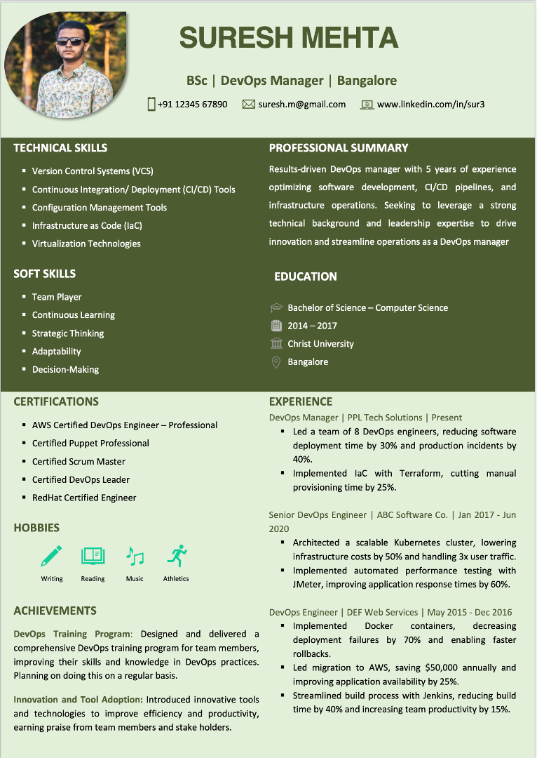 BE Computer Science DevOps resume format