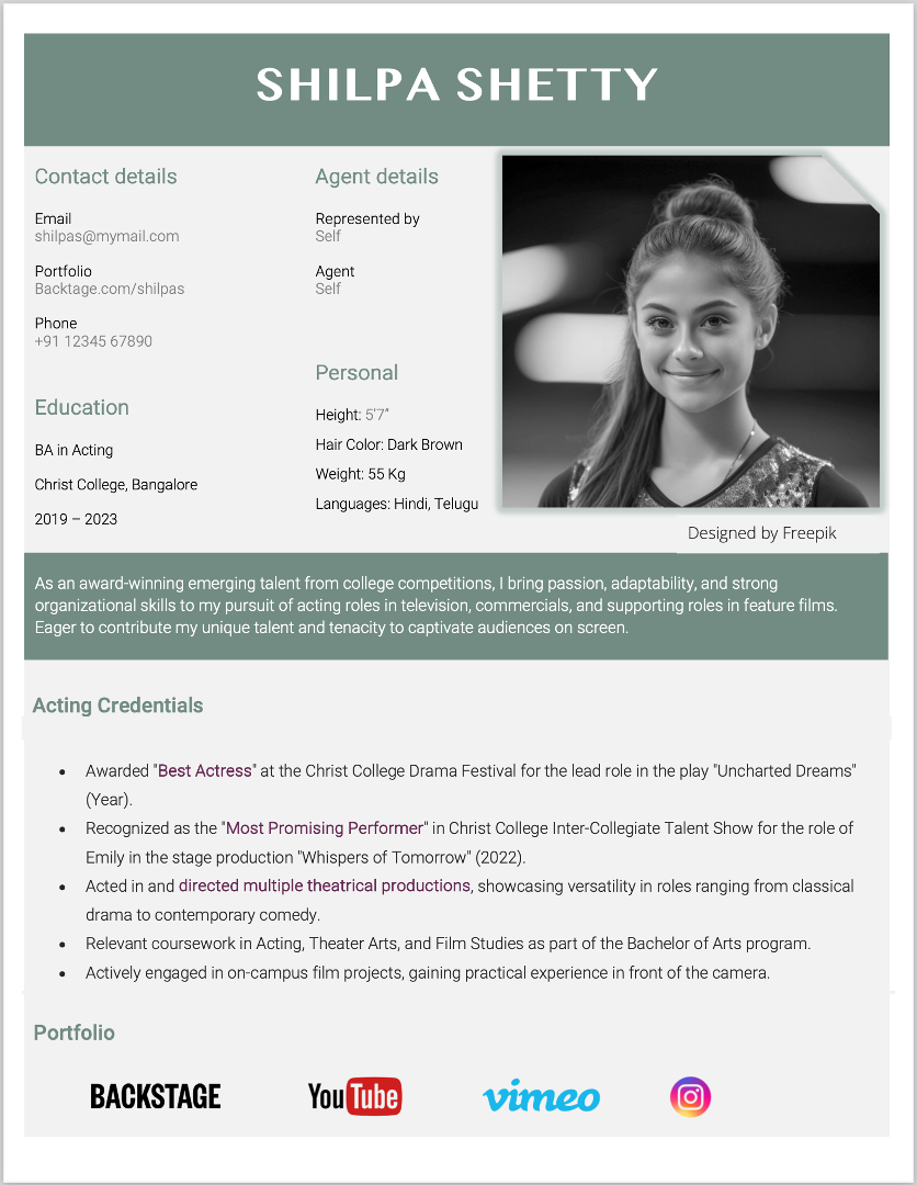 Beginners Acting resume format