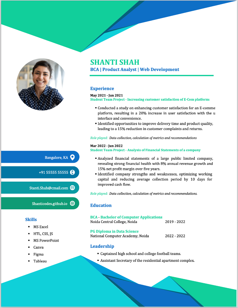 BCA Fresher Sample resume format