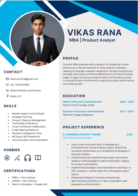 MBA Fresher resume format