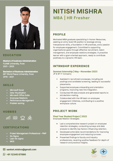 BBA Fresher resume format