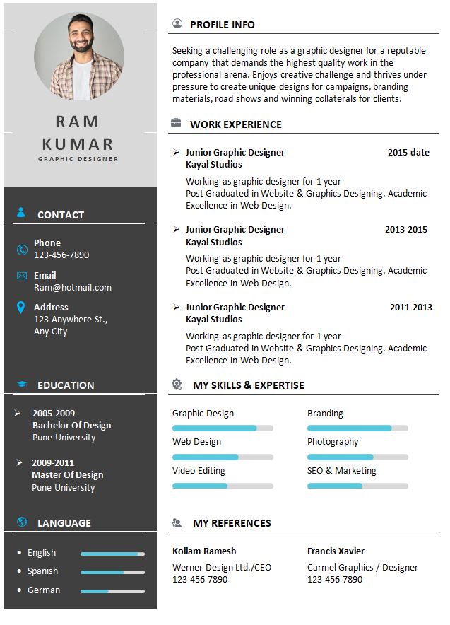 BDes Experienced resume format