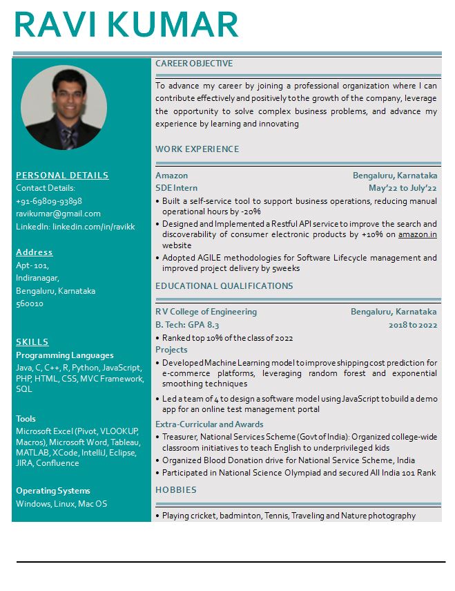 BE Computer Science | BTech Computer Science | All Experience levels resume format